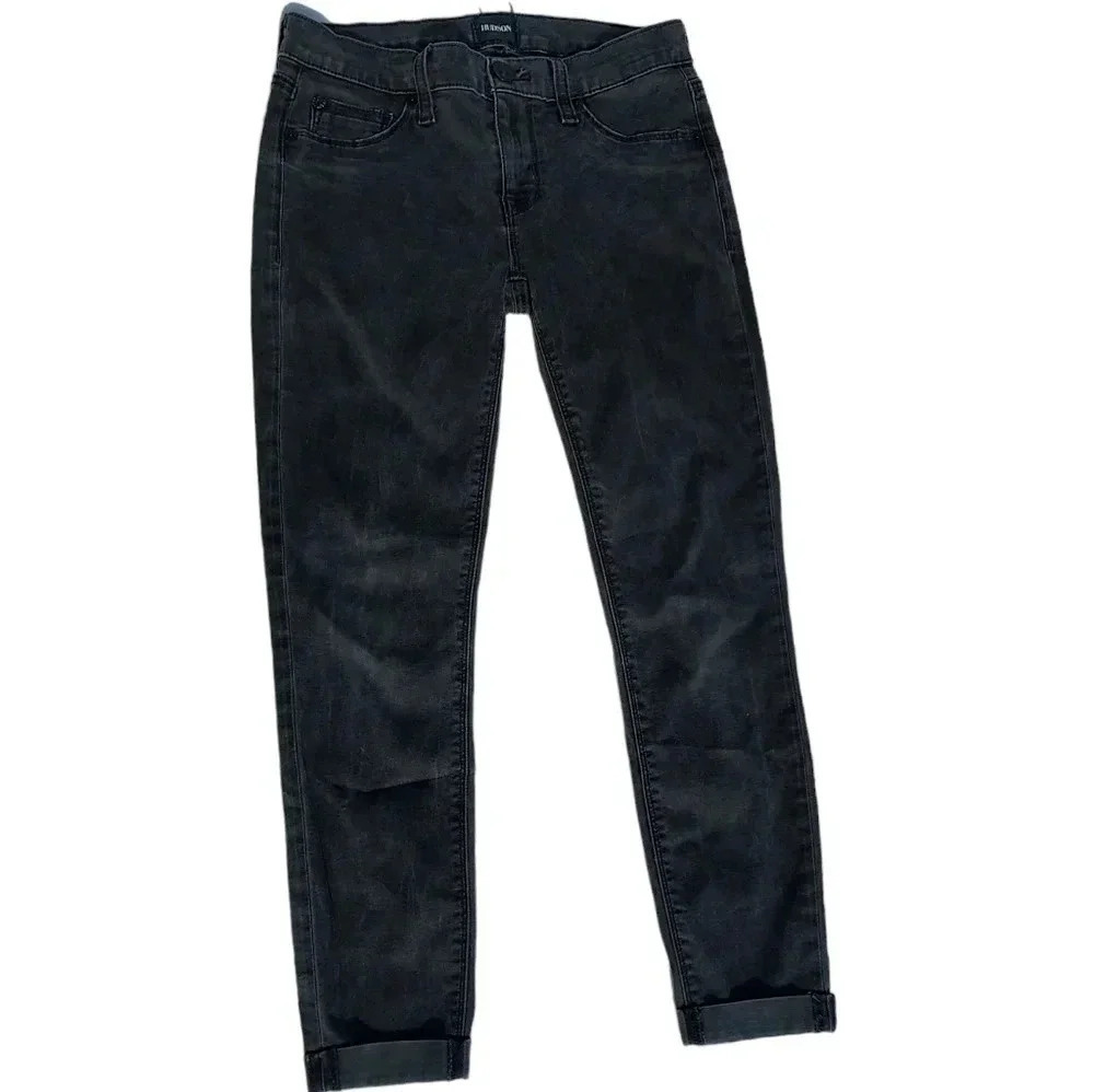 Hudson Harkin Crop Super Skinny Cuff Black Womens Jeans 25